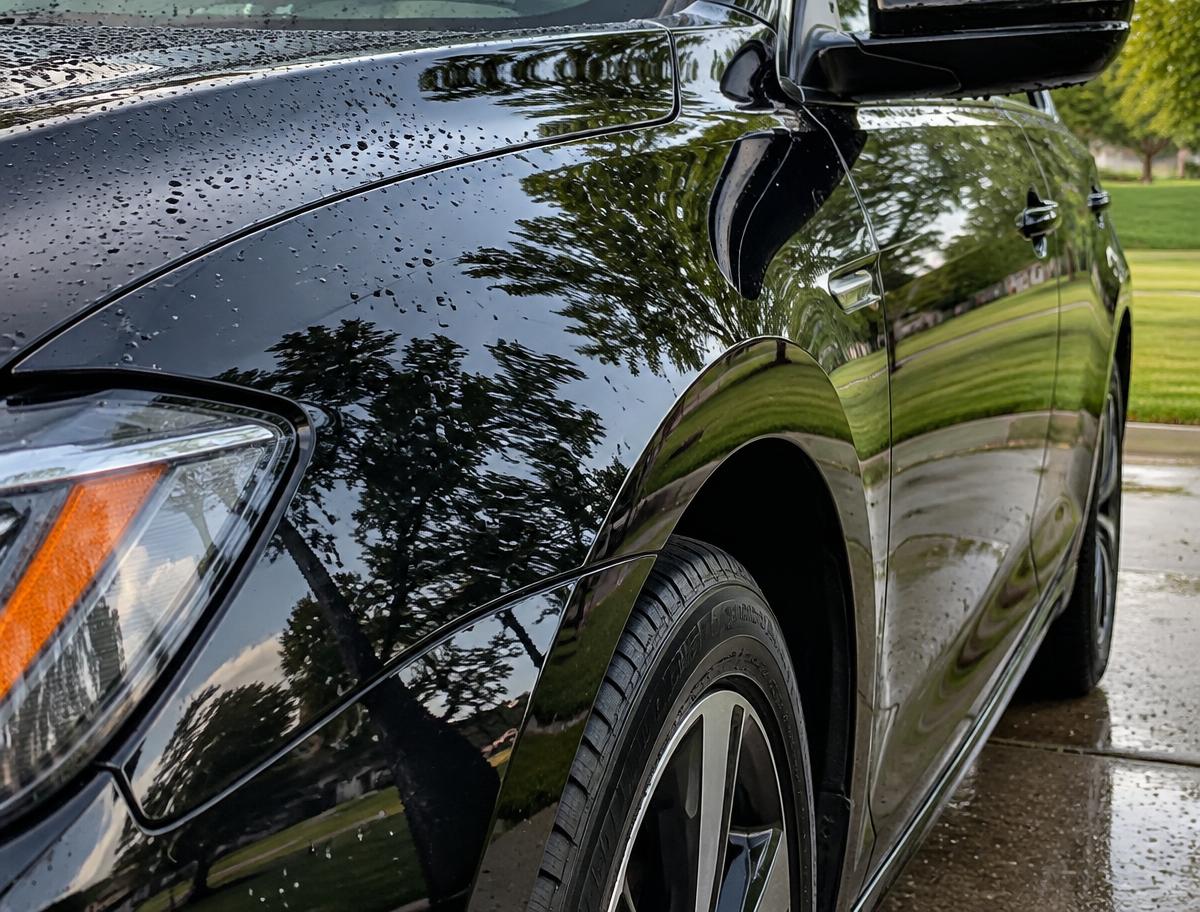 Glossy paint on a car after clay bar and wax by River Shine Auto Detailing