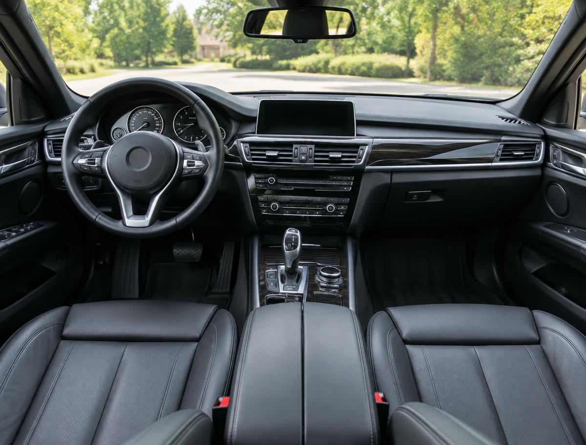 Detailed car dashboard and front seats after an interior deep clean